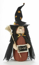 Wiccan Witch w Broom &amp; Sign BEWARE Crow Hat Stump Doll 13&quot;  Delton Hallo... - £16.23 GBP