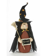 Wiccan Witch w Broom &amp; Sign BEWARE Crow Hat Stump Doll 13&quot;  Delton Hallo... - £15.92 GBP