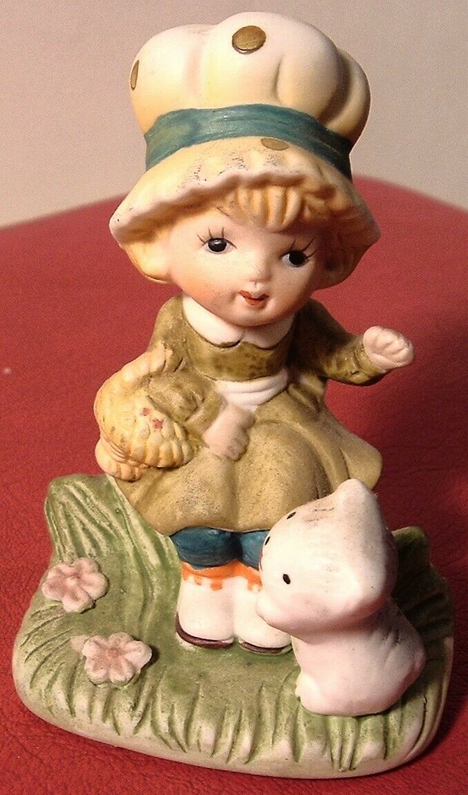 CUTE HOMCO PORCELAIN FIGURINE - GIRL With KITTEN - $4.00