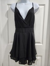 Womens Black  Deep V-Neck Mini Dresses Open Back Tie Waist Fit &amp; Flare D... - $18.66