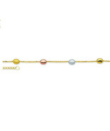 14K Solid Gold Coffee Bean Anklet -Yellow 9&quot;-10&quot; inches Adjustable -Mini... - £283.19 GBP