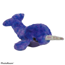 The Petting Zoo Purple Blue Narwhal Shiny Horn Plush Stuffed Animal 2017 7.5&quot; - £23.73 GBP