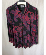 Chicos Travelers 3 XL 16 Top Shirt Button Up Paisley Liquid Knit Stretch... - $32.58 CAD