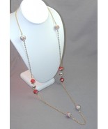 Beautiful Gold Tone Chain &amp; Murano Wedding Cake Bead Necklace 39&quot; - $39.99