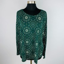 Sonoma Womens XXL Everyday Tee Dark Green White Bohemian Print Top - $17.99