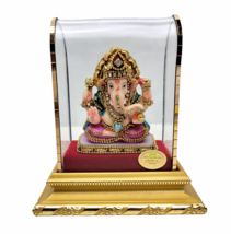 Ganesha 24K Gold Plated Ganesh Statue GoldIdols India Rhinestones &amp; Display Case - £35.94 GBP