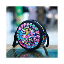 Embroidered Bag Round Shoulder Bag Bright Multi Color Floral bag adjusta... - £19.32 GBP