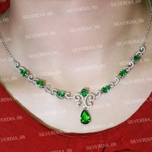 Pear Cut Simulated Emerald  20.00CT Necklace Set Gold Plated 925 Silver - £262.89 GBP