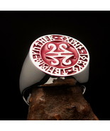 Excellent crafted Men&#39;s Red Celtic Runes Viking Ring - Sterling Silver - £71.48 GBP