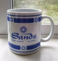 Vintage SANDS Hotel Casino Las Vegas Coffee Cup Mug Blue White - £7.97 GBP