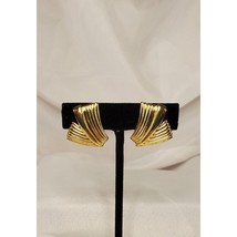 Vintage Crown Trifari Textured Gold Tone Folded Clip on Huggies Earrings Signed - $29.69