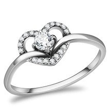 3.5mm Round Clear CZ Heart Stainless Steel Dainty Wedding Promise Ring Sz 5-10 - £45.26 GBP