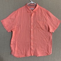 Tommy Bahama 100% Linen Pink Salmon Hawaiian Shirt Mens XL Short Sleeve ... - £14.61 GBP