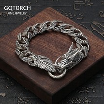 15mm Wide Real 925 Sterling Silver Dragon Curb Chain Bracelet Mens Handcrafted V - £163.39 GBP