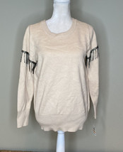 Alfani NWT Women’s Beaded Fringe Pullover Sweater Size S Beige A9 - £23.88 GBP