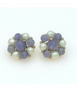 Vintage Marvella Purple &amp; White Faux Pearl Clip Earrings 1” Clustered De... - $293.01 MXN