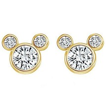 Cartoon Simulated Diamond Mouse Stud Earrings 14k Yellow Gold Plated Silver - £29.51 GBP