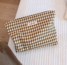 Houndstooth Makeup Cosmetic Bag For Women Cotton Plaid Cosmetics Organizer Large - £21.64 GBP