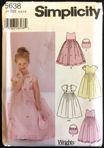 Uncut Size 5-8 Girls Special Occasion Dress Jacket Purse Simplicity 5638... - $6.99