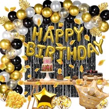 Black Gold Birthday Decorations Party Supplies Set, Black Gold Confetti Latex Ba - £27.17 GBP