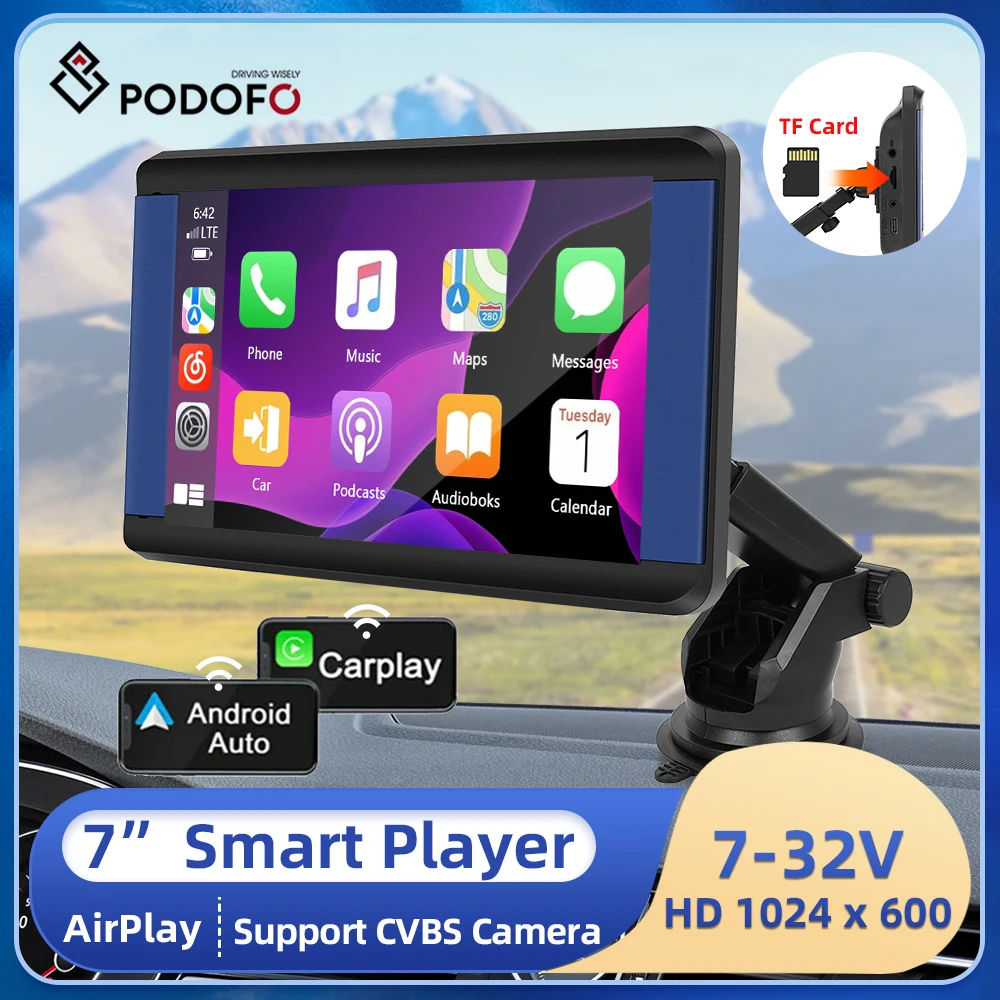 Podofo 7inch Carplay Monitor Wireless Carplay Android Auto Screen MP5 Player - £71.03 GBP