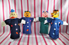 Darling Vintage 1960&#39;s Colorful 4pc Rubber Face Animal Hand Puppets - £29.88 GBP