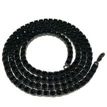 5MM Round 1-Row Simulated Gemstone Tennis Necklace Black Gold Plated 28&quot; Men&#39;s - £642.74 GBP