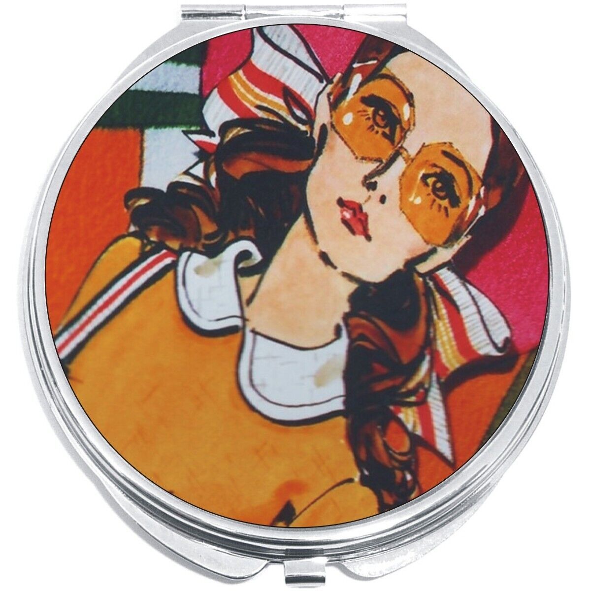Woman in Orange Compact with Mirrors - Perfect for your Pocket or Purse - $11.76