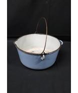Antique Cast Iron Enamel Pot #4 w/Gate Mark Handle Blue - Vollrath ?  - $56.09