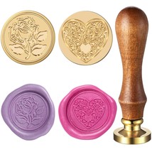2 Pieces Wax Seal Stamp Set, Valentine&#39;S Day Rose Heart Wax Seal Stamp With Wood - £13.31 GBP