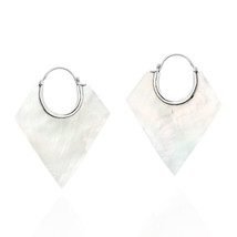 Modern Tropical Triangle Shaped White Shell Huggie Dangle Earrings - £12.65 GBP