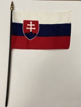 New Slovakia Mini Desk Flag - Black Wood Stick Gold Top 4” X 6” - £4.09 GBP