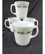Corelle Christmas Holly Days Pattern - Lot of 4 Mugs/Cups 3.5&quot; - £14.36 GBP