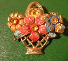 Vintage Russia Soviet Union USSR Flowers Bouquet Basket pin brooch - £8.00 GBP