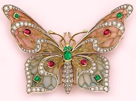 925 Sterling Silver 2 ct Natural Diamond 3ct Emerald 2ct Ruby Butterfly Brooch - £131.58 GBP