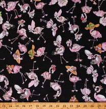 Cotton Flamingos Birds Animals Tossed Flams Black Fabric Print by Yard D413.17 - £10.18 GBP
