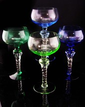 Vintage set of 4 czech Goblet glass set - Gorgeous bohemian colors - blue and gr - £99.55 GBP