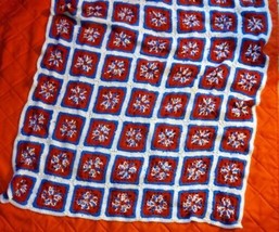 Handmade Crochet Afghan Red White Blue Throw Blanket Patriotic Americana 42x66 - £29.28 GBP