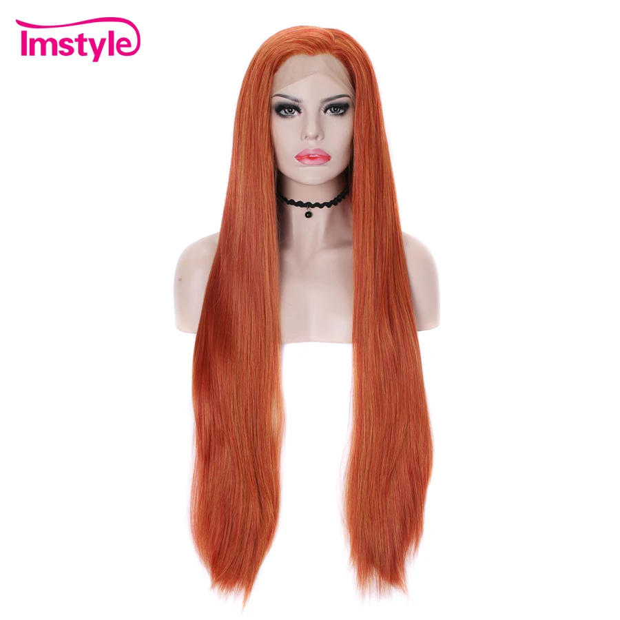 Imstyle Ginger Synthetic Lace Front Wig Long Straight Hair Orange Wigs For Women - £57.67 GBP