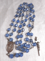 Catholic Rosary St Joseph/Mary Silver Crucifix 22&quot; Light Blue Acrylic Bead Chain - £9.86 GBP