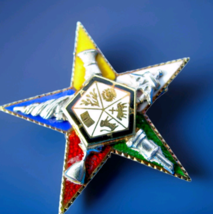 SOLID 14K GOLD MASONIC PIN ART DECO ORDER OF THE EASTERN STAR BROOCH Ena... - $470.25