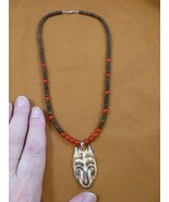 (j-wolf-6) Brown black Wolf head aceh bovine bone carving bead necklace ... - $52.90 CAD
