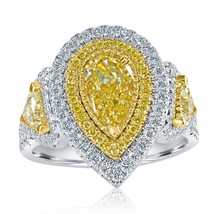 GIA 2.50CT Pera Brillante Débil Diamante Amarillo Compromiso Ring 18k Wh... - £4,157.98 GBP