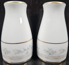 Noritake Lisle Salt &amp; Pepper Shakers Set Vintage Floral Blue Gold Bands Dish Lot - £31.55 GBP