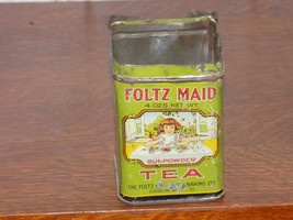 Vintage Foltz Maid Gunpowder Empty Tea Tin Lidless - $832.28 MXN