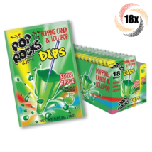 Full Box 18x Pack Pop Rocks Dips Green Apple Popping Candy With Lollipop | .63oz - £20.01 GBP