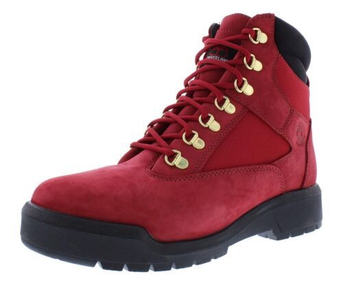 Primary image for Timberland Field Boot 6" Fabric and Leather Waterproof Dark Red Nubuck 10.5 D (M