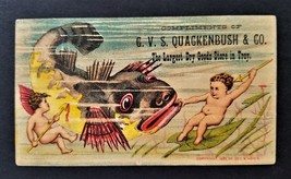 1880s Antique Gvs Quackenbush &amp;Co Fine Hosiery Troy Ny Sea Children Fish Harpoon - £38.29 GBP
