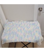 Vintage Handmade Crochet Baby Afghan Crib Blanket Soft Pastel Colors 46&quot;... - £16.90 GBP