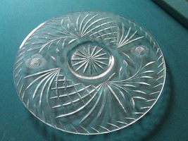 Round Glass Platter Tray Cut Crystal Flowers - $25.47